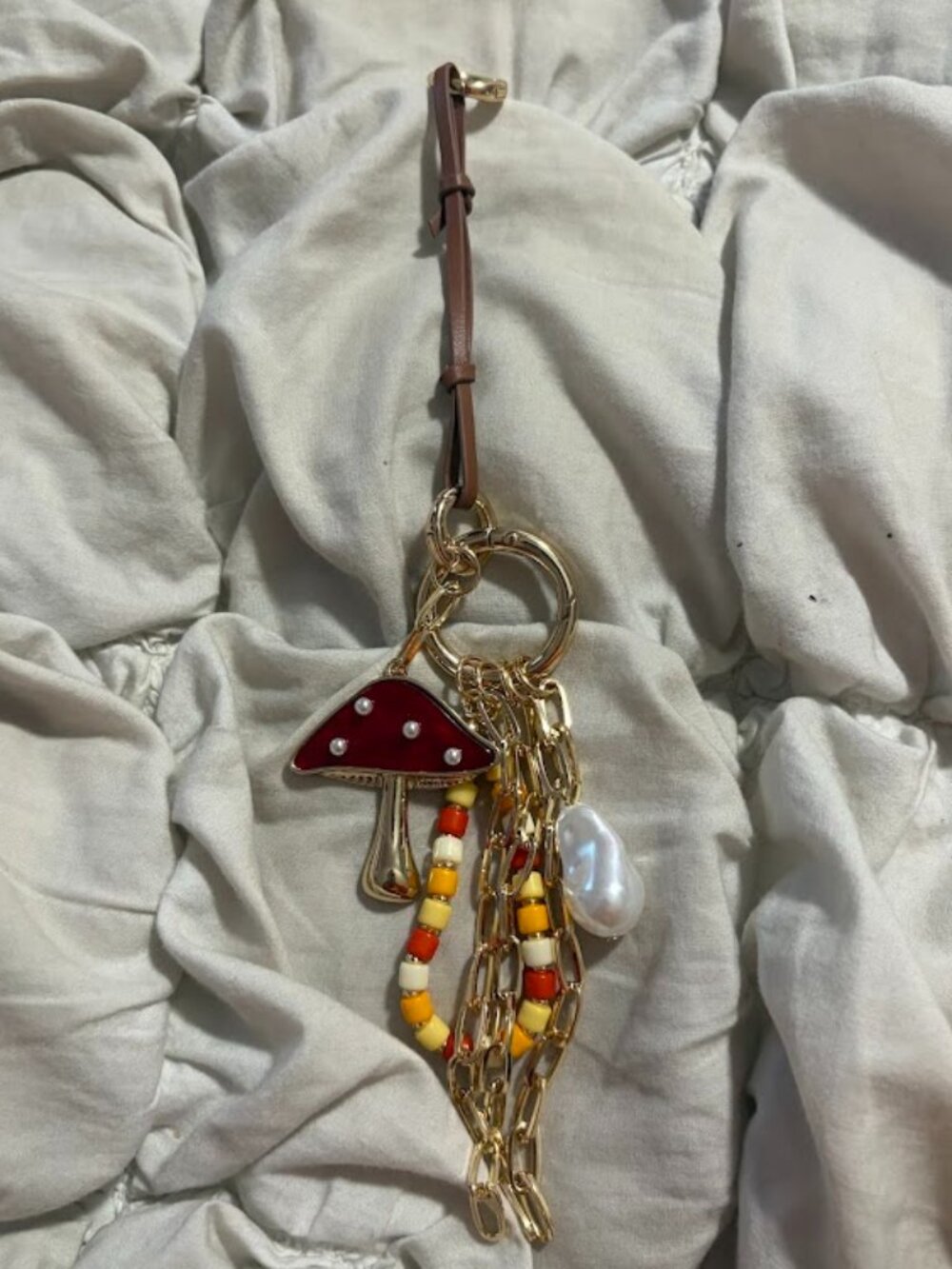 Free People Boho Enamel Mushroom & Pearl Bag Charm 🍄✨
